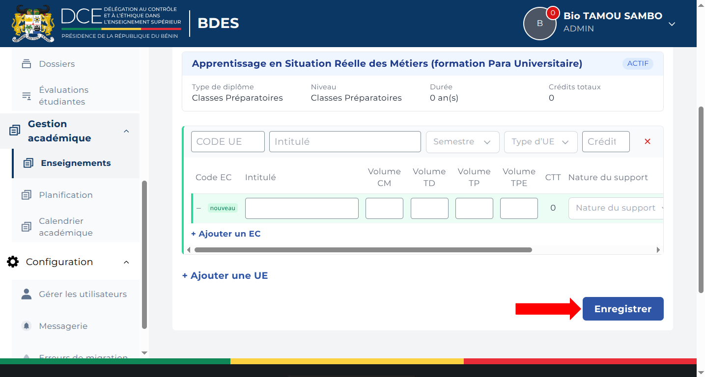 Bouton Enregistrer