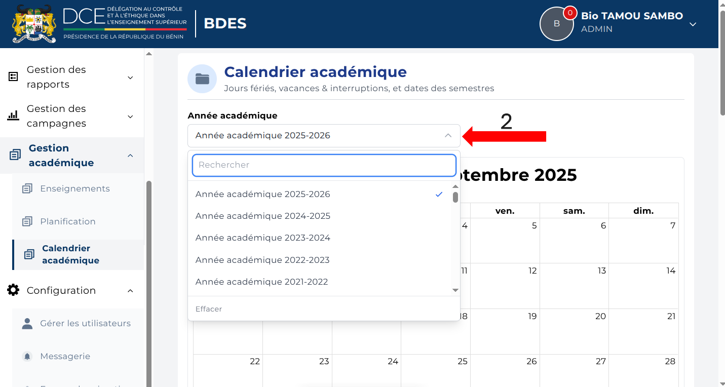 Sélection de l'année académique