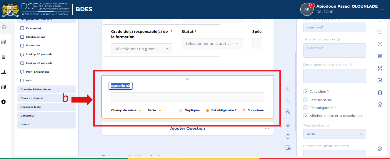 Nouvelle question ajoutée dans le canvas