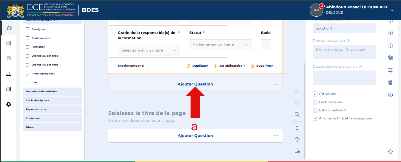 Bouton Ajouter Question dans le canvas