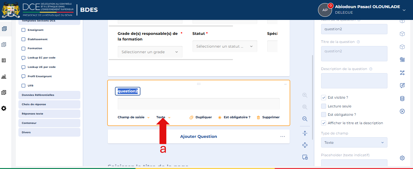 Bouton Texte sur la question