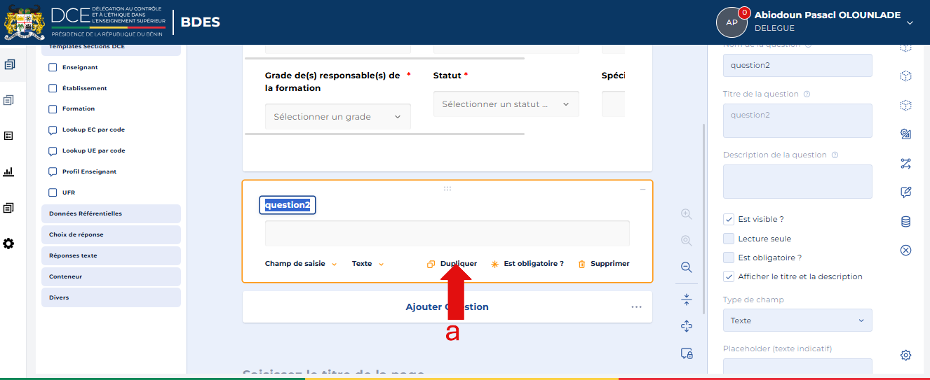 Bouton Dupliquer sur la question
