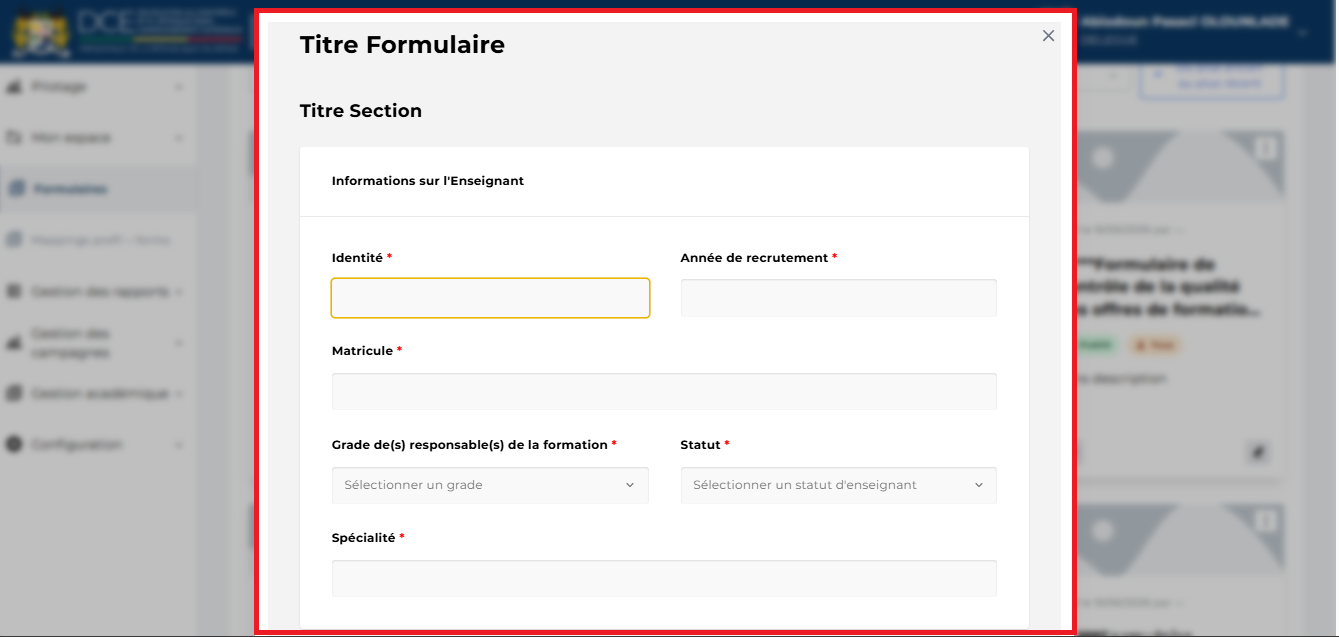 Aperçu du formulaire en lecture seule dans la fenêtre