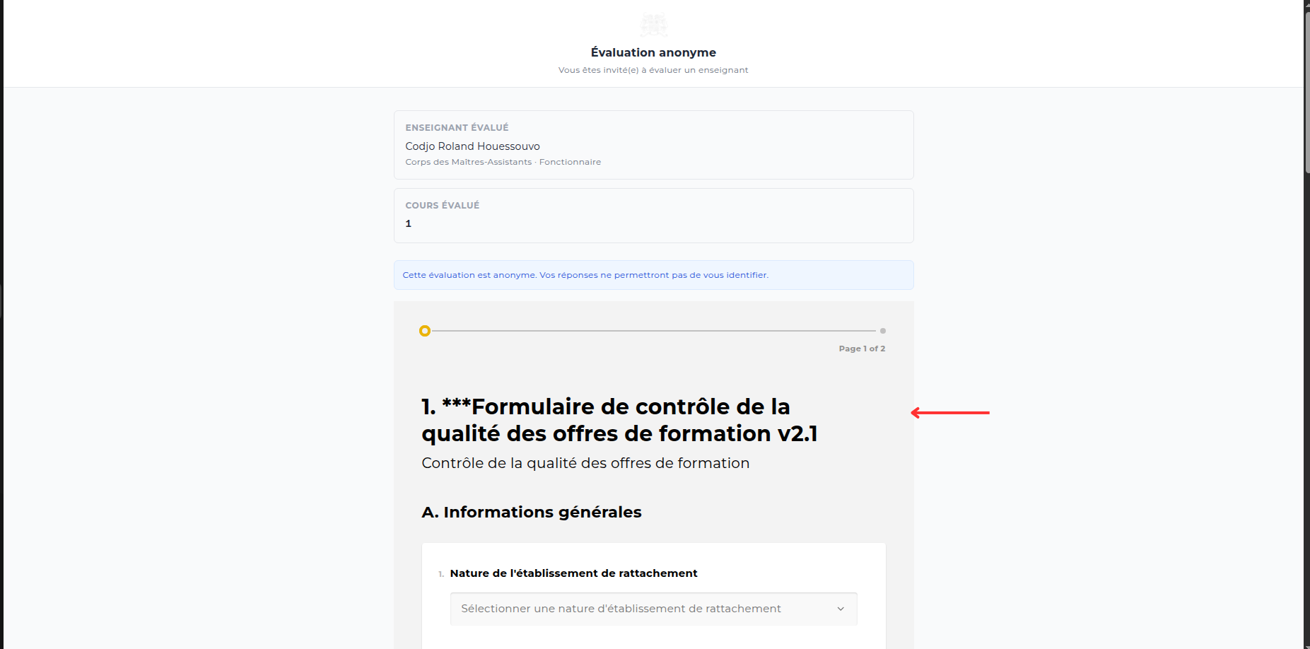 Formulaire d’évaluation