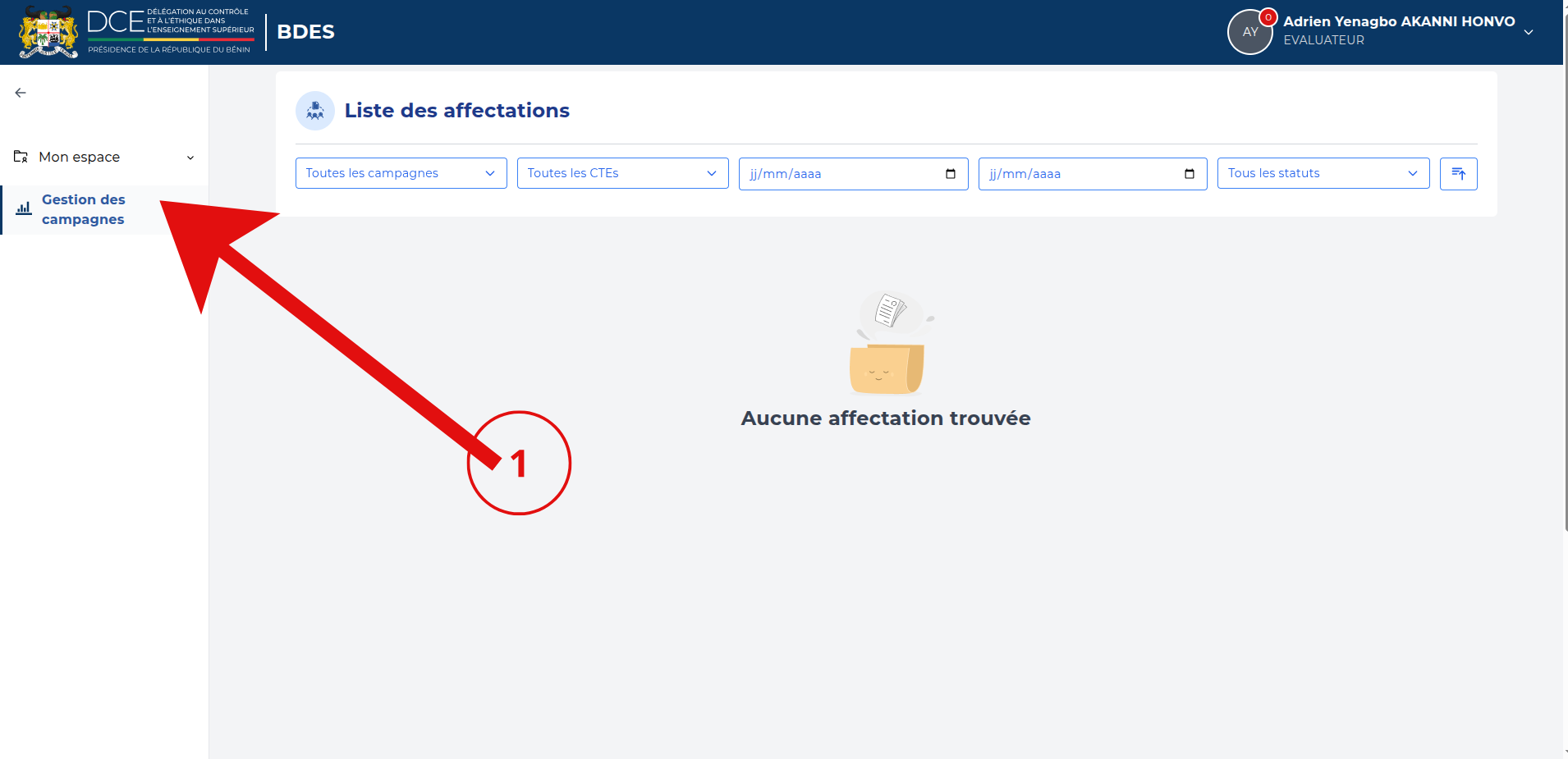 Rubrique Gestion des campagnes dans le menu latéral