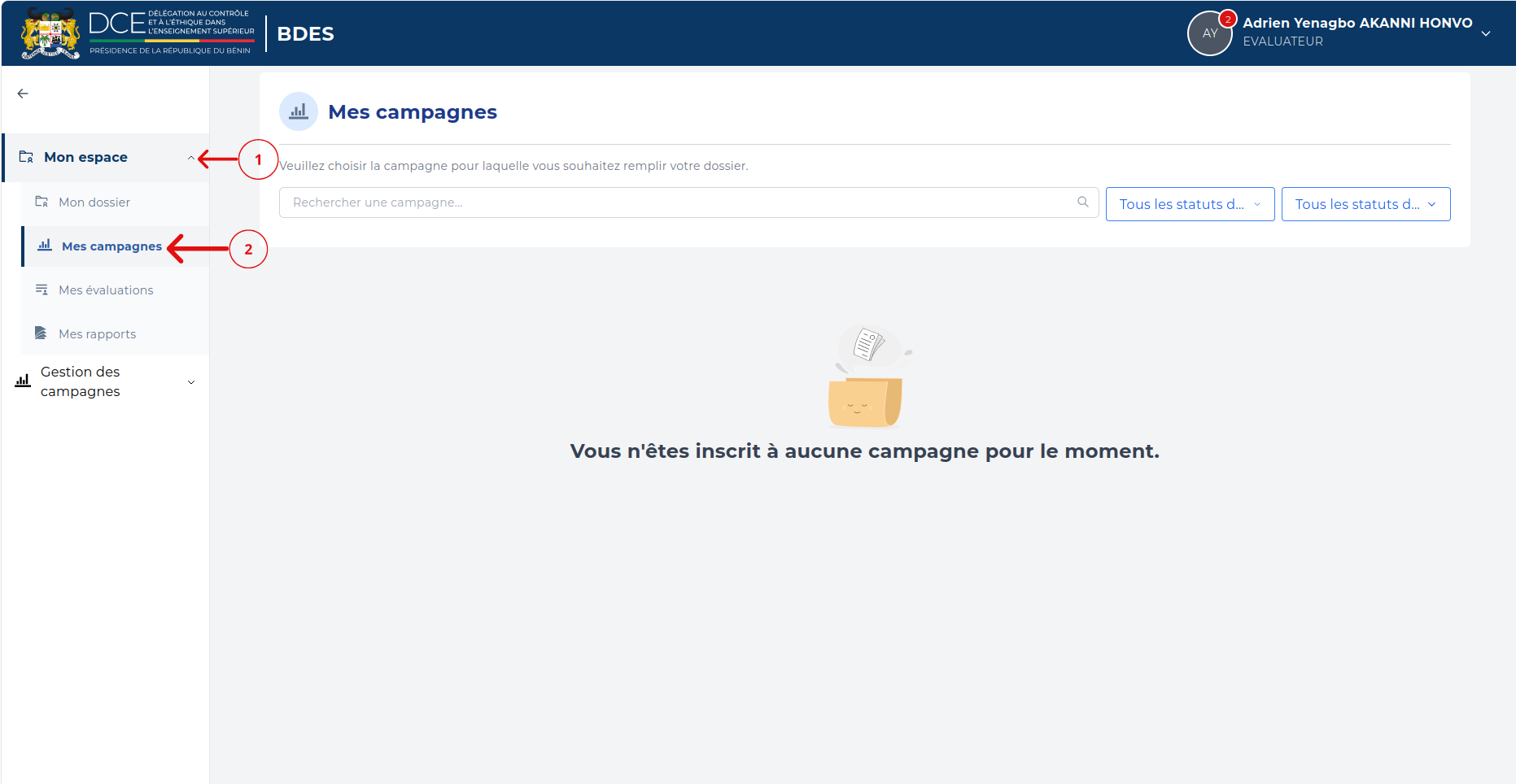 Page Mes campagnes