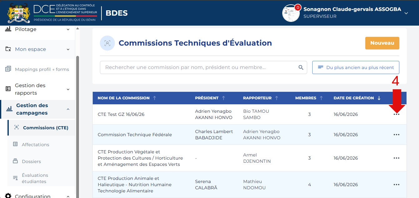 Cliquer sur les trois points d'une CTE
