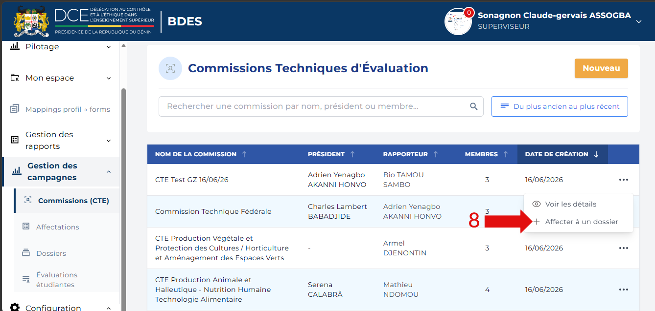 Cliquer sur Affecter à un dossier