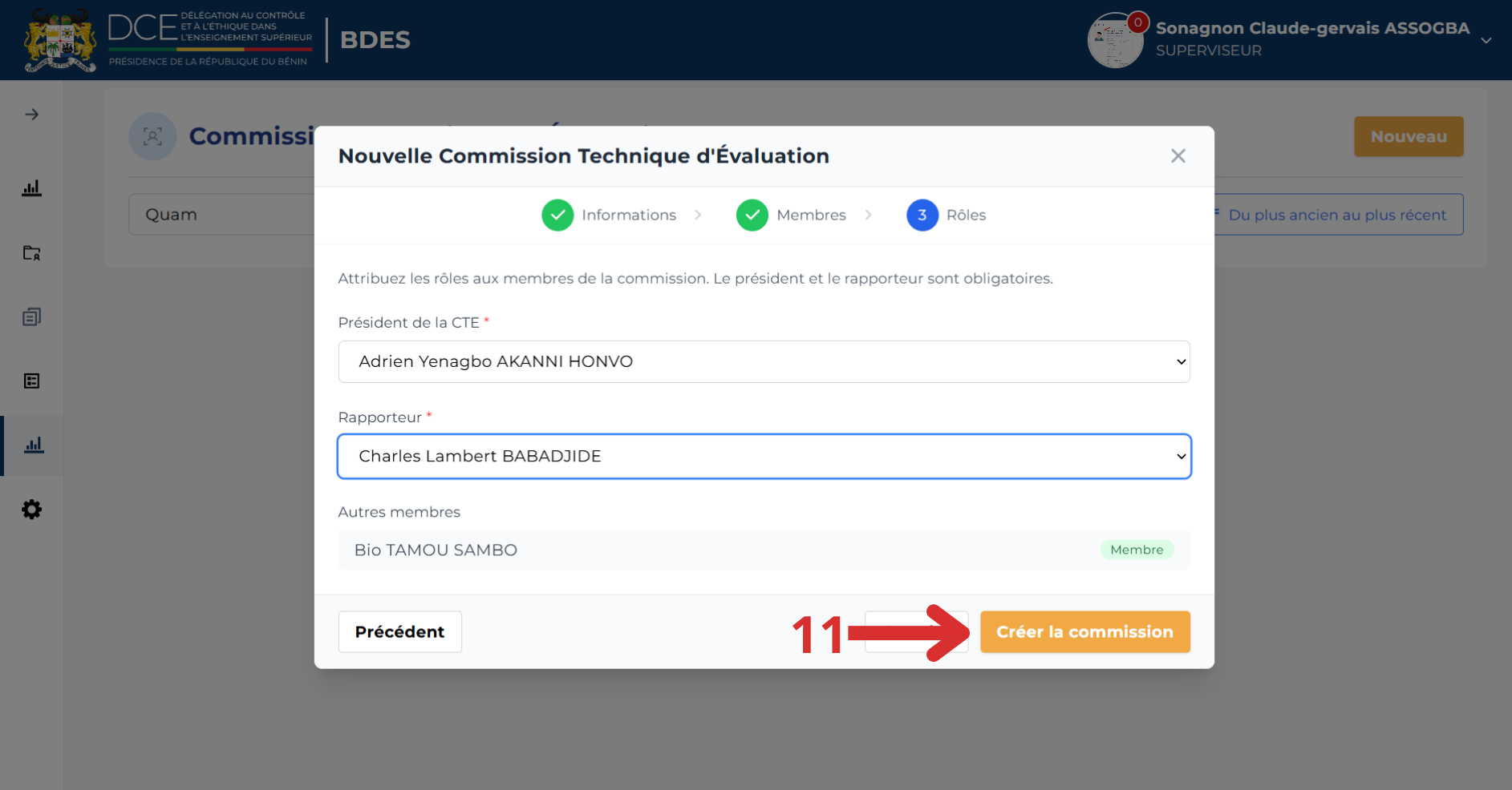 Validation de la création