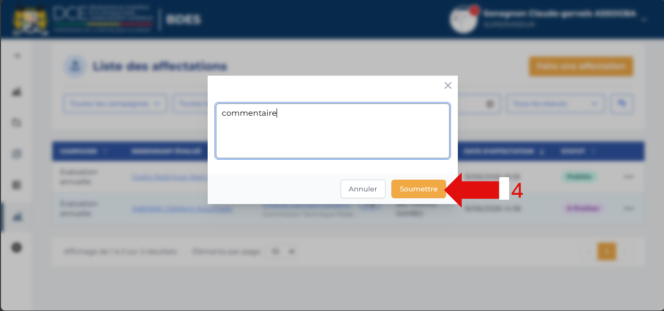 Bouton Soumettre mis en évidence dans la fenêtre de commentaire