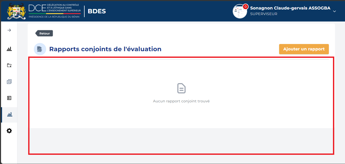 Page Rapports conjoints de l'évaluation