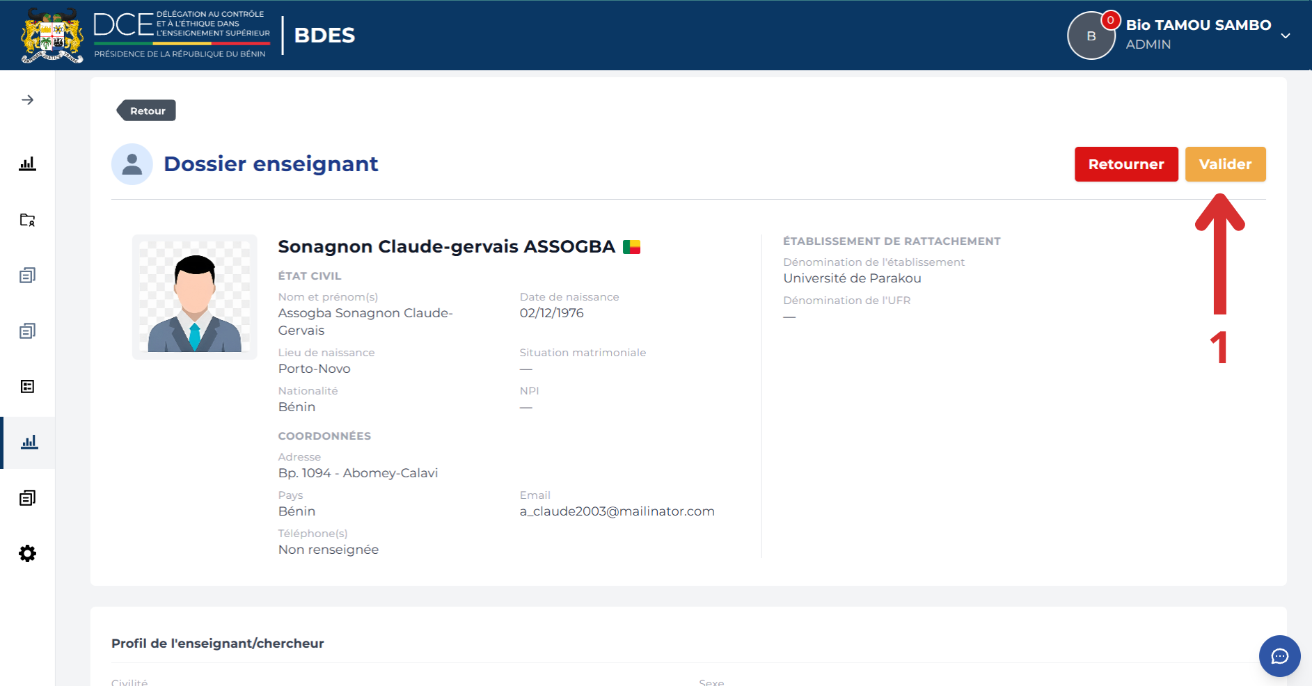 Validation de la soumission de l'enseignant