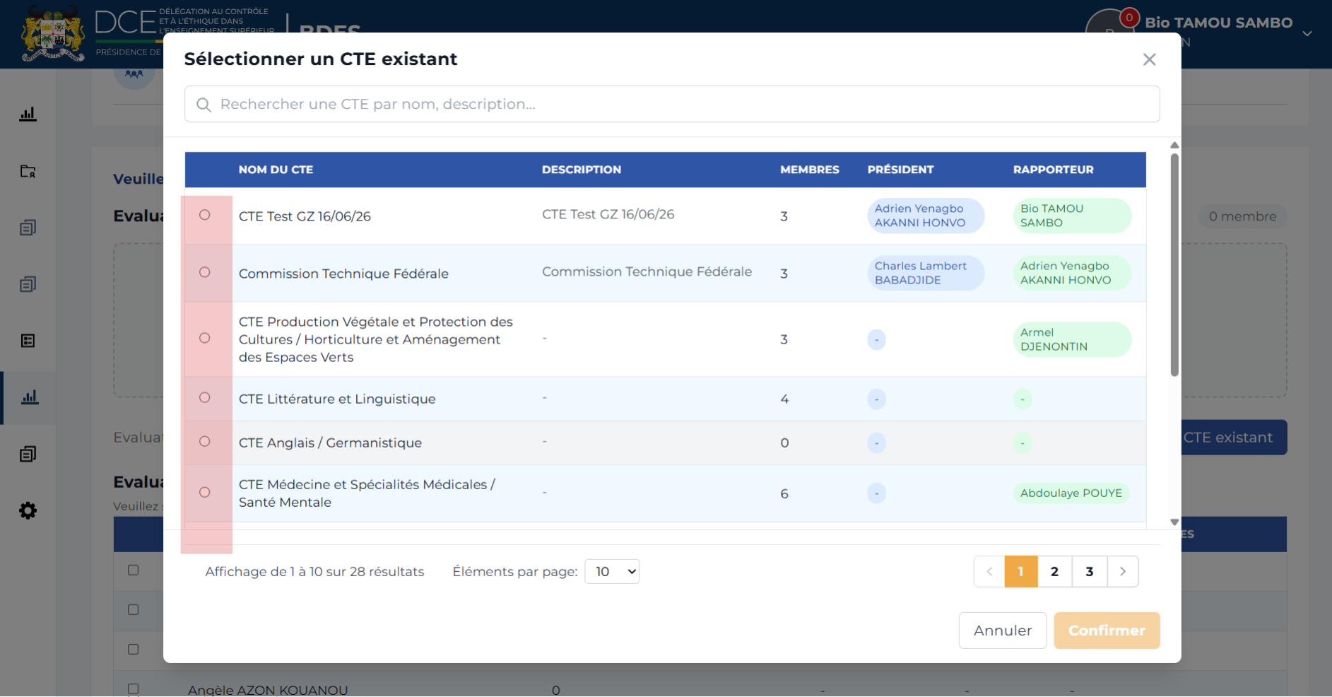 Sélectionner une CTE existante