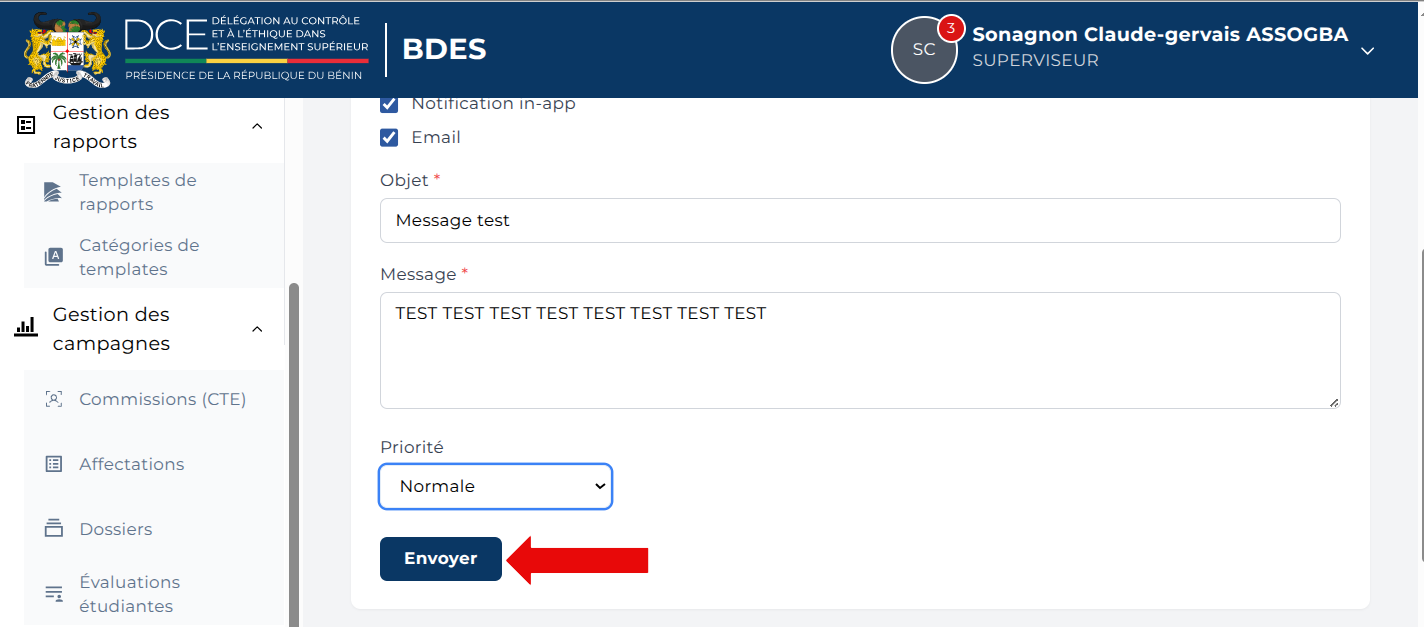 Formulaire de rédaction et bouton Envoyer