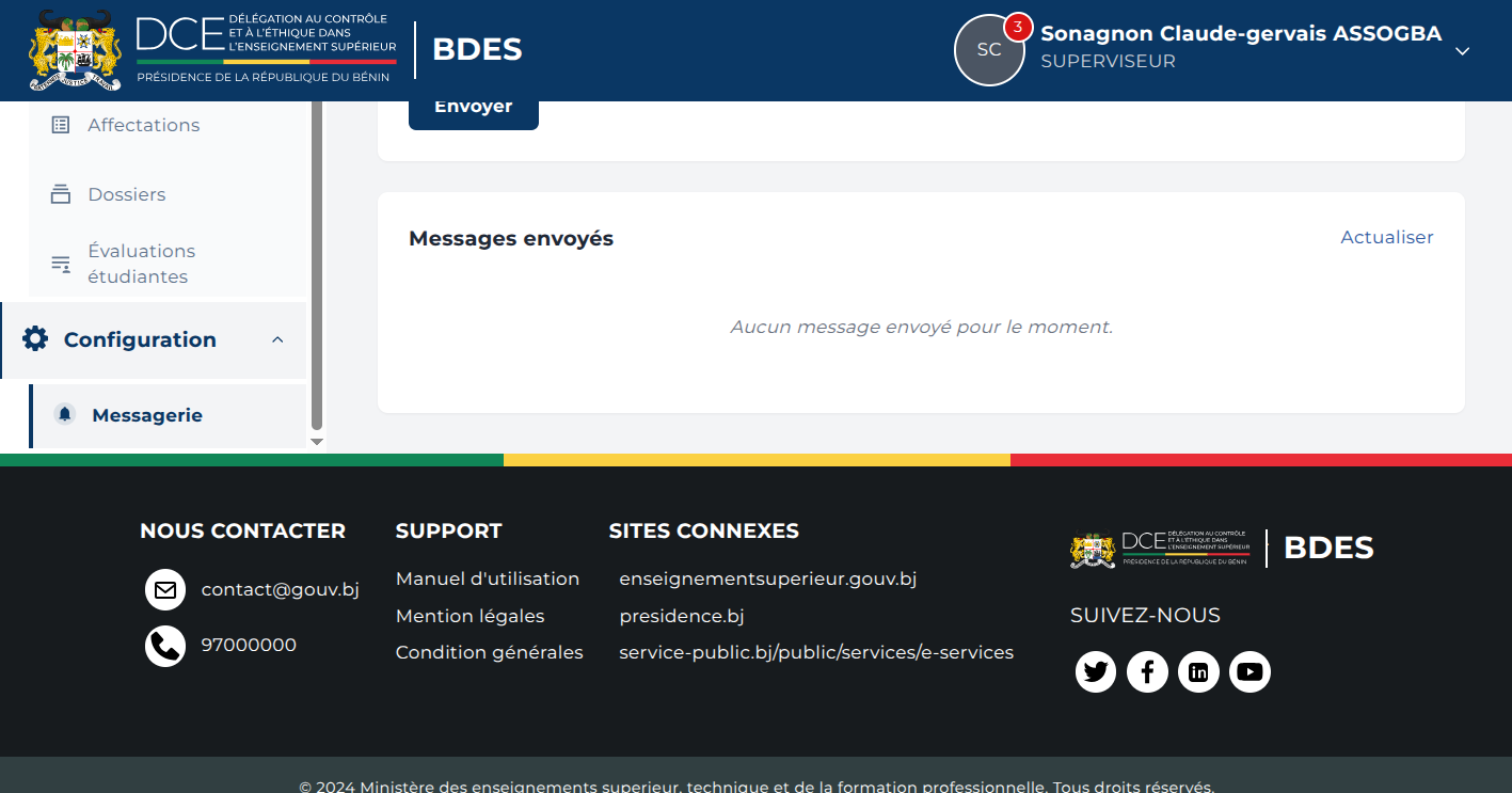 Liste des messages envoyés