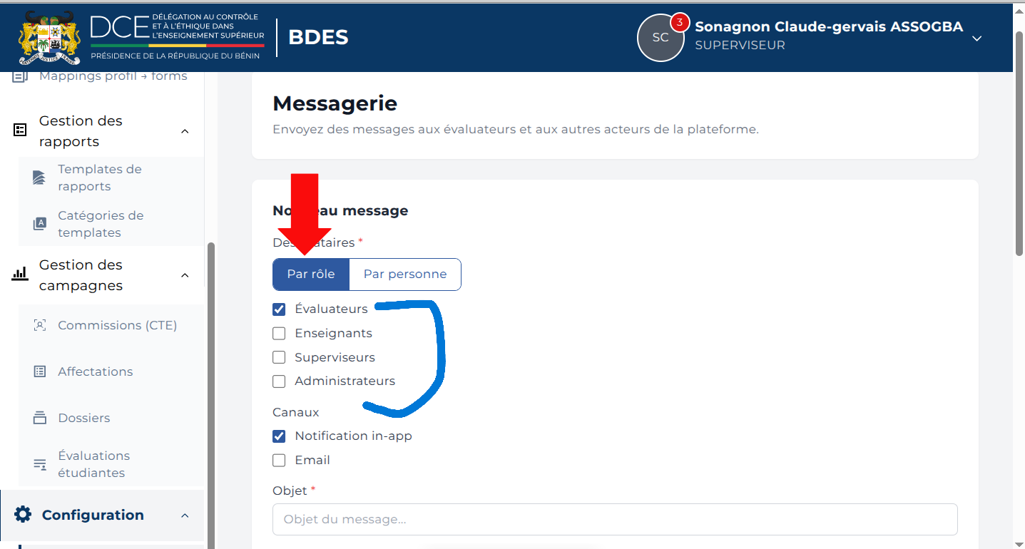 Message groupé par rôle