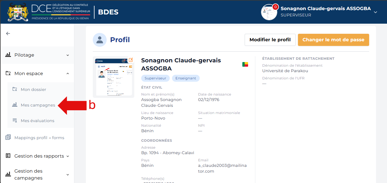 Cliquer sur Campagnes dans le menu