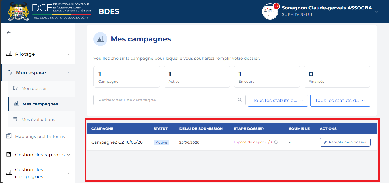 Page Mes campagnes