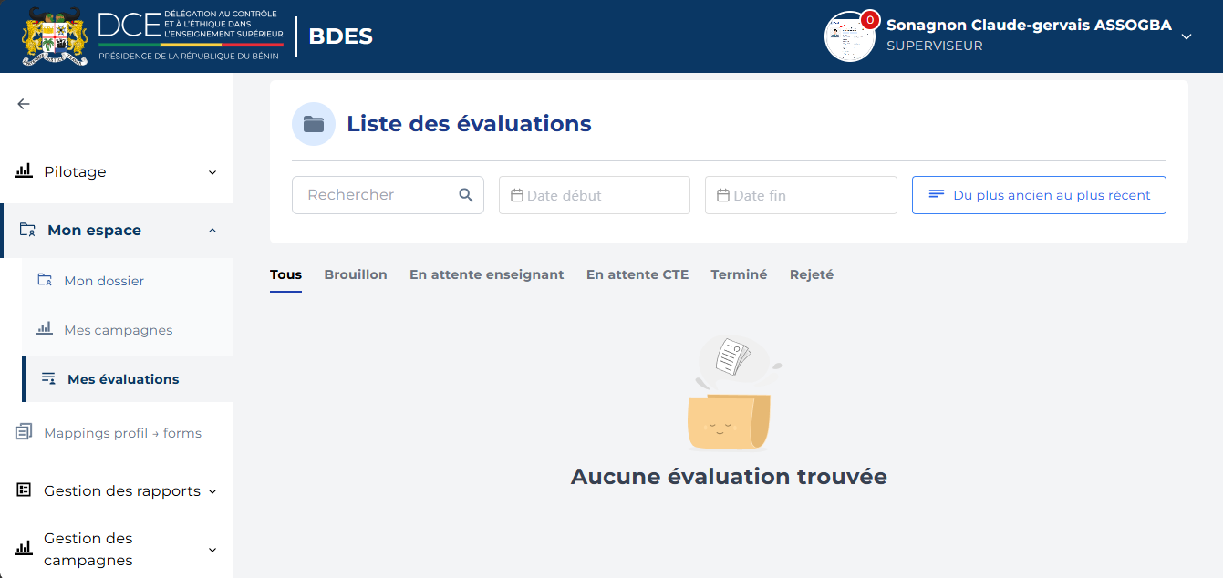 Page Évaluations