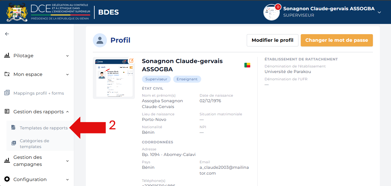 Cliquer sur Templates de rapports