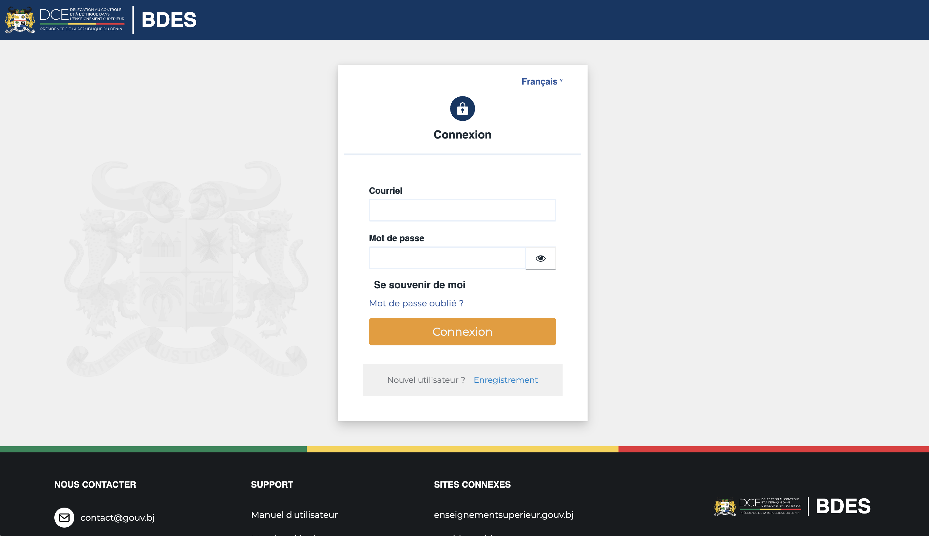 Page de connexion avec le lien Enregistrement