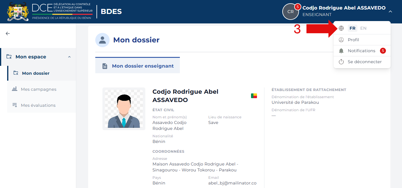 Sélecteur de langue FR / EN dans le menu