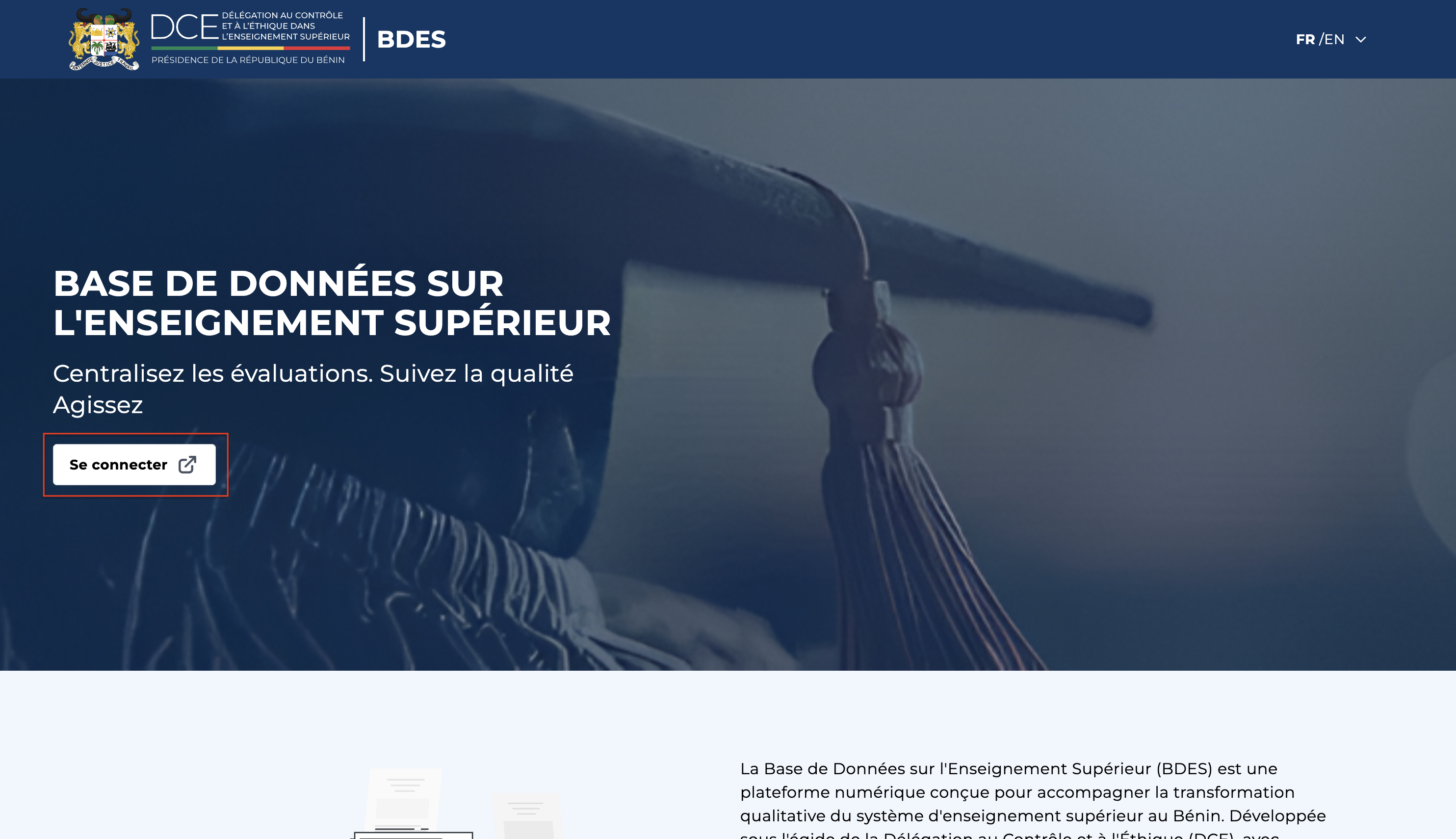 Page d'accueil avec le bouton Se connecter