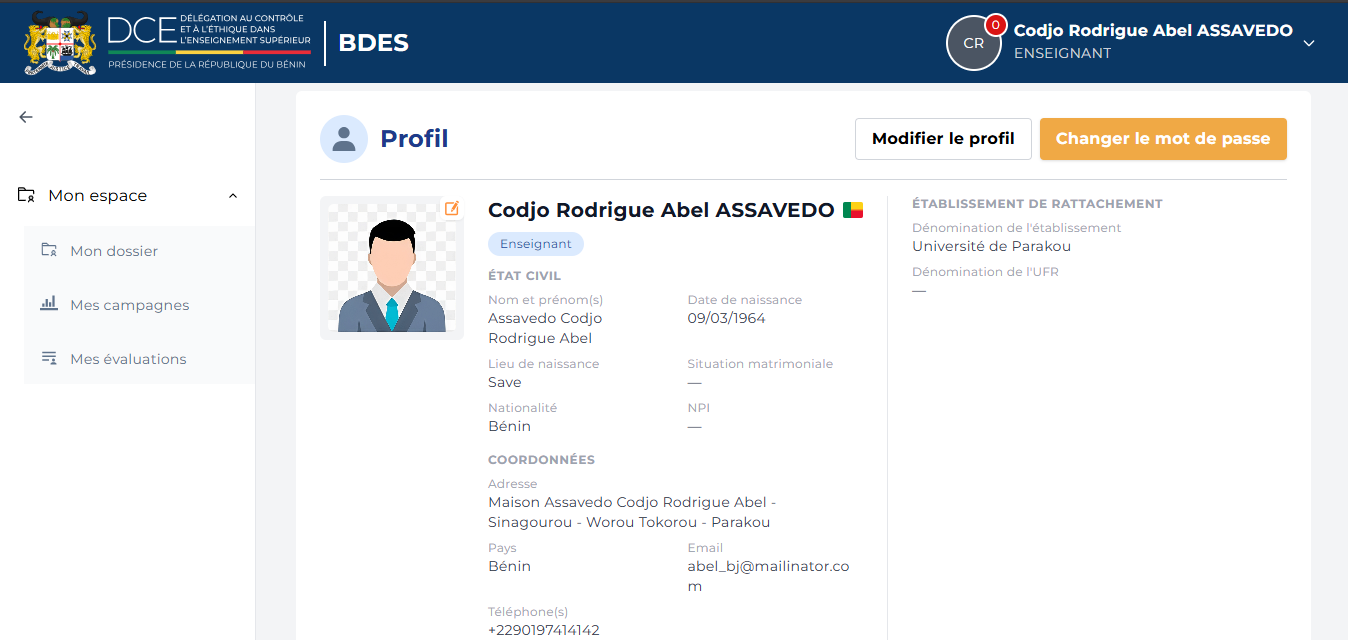 Page profil