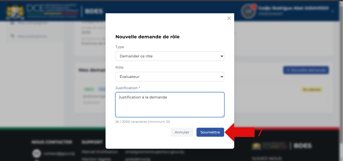 Formulaire de confirmation de la demande de rôle