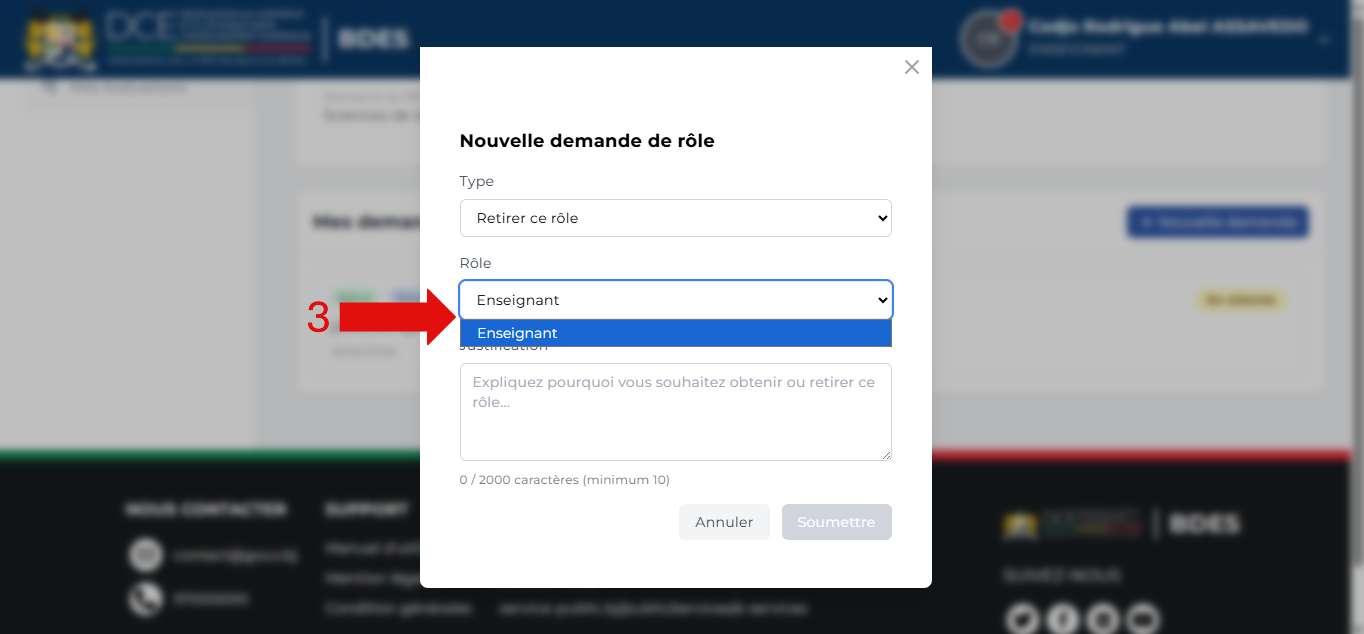 option Retirer en regard du rôle concerné