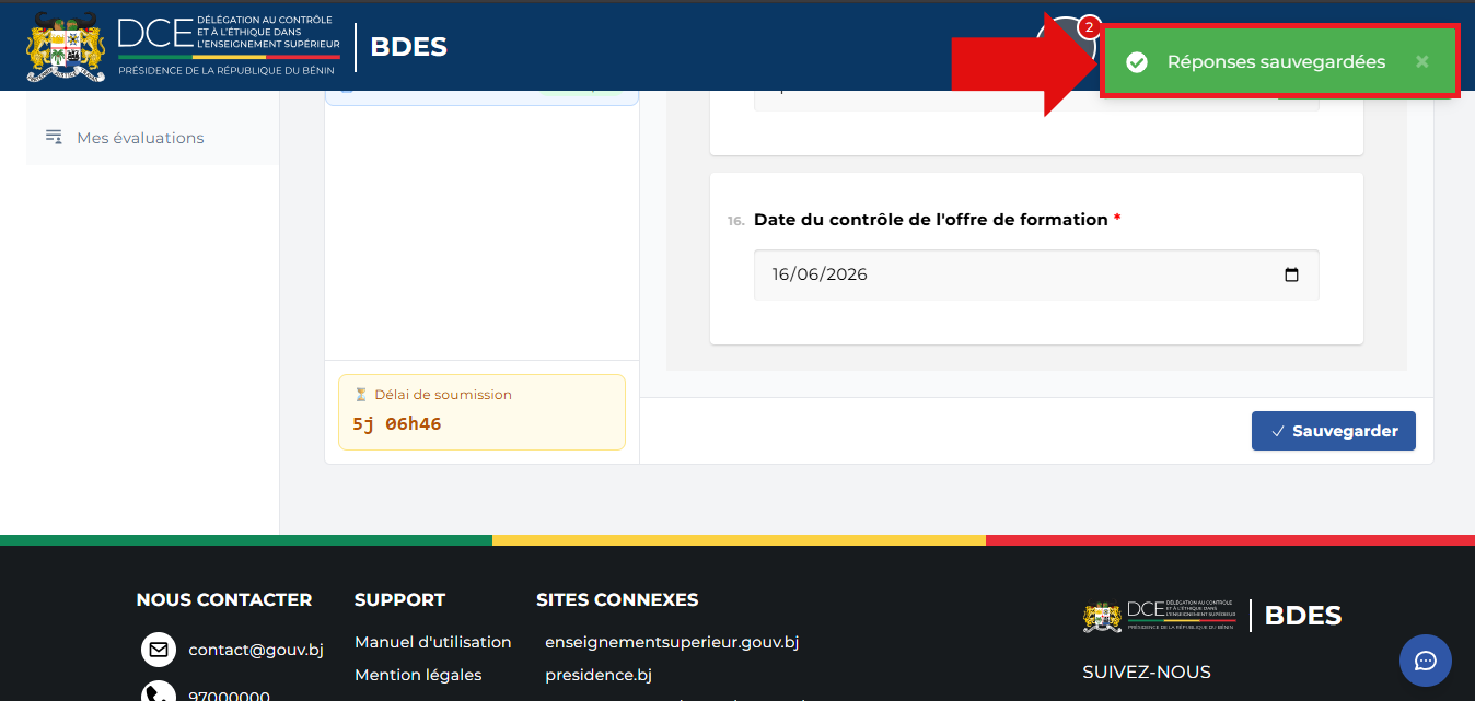 Message de confirmation de sauvegarde