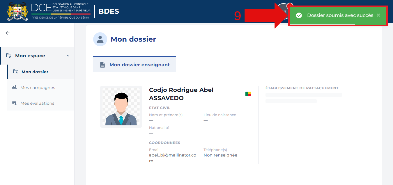 Message de confirmation de soumission