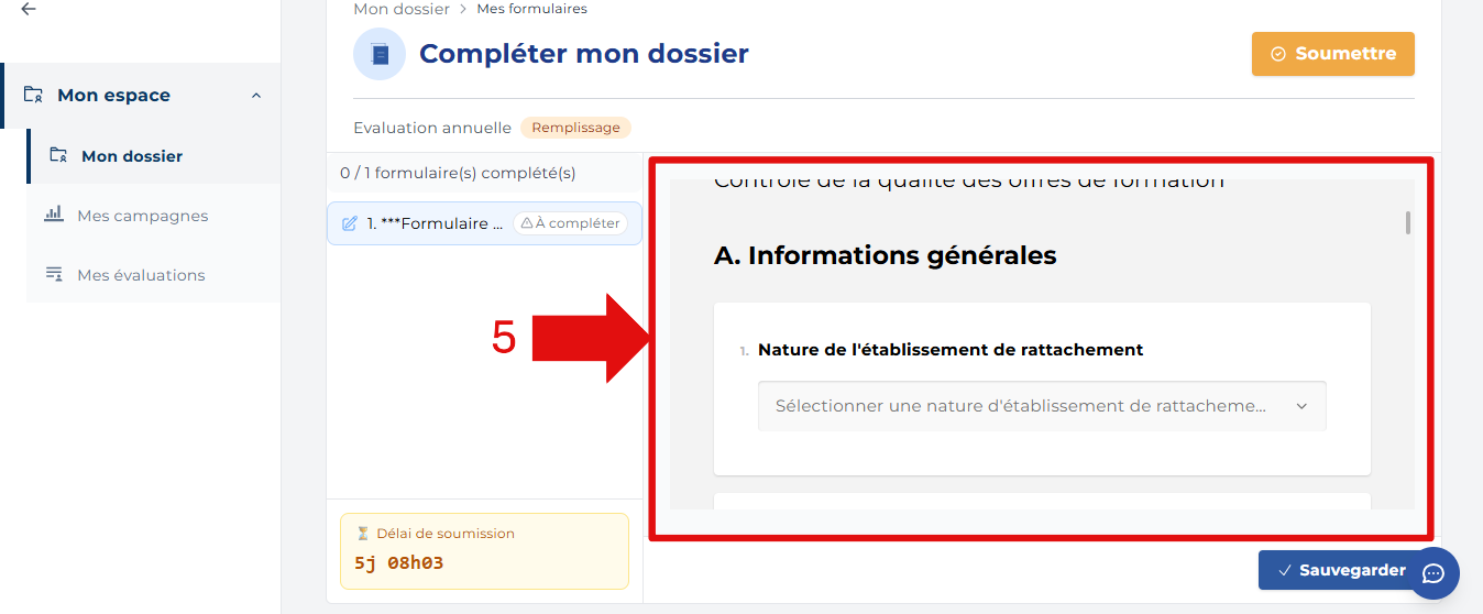 Formulaire de dossier en cours de remplissage
