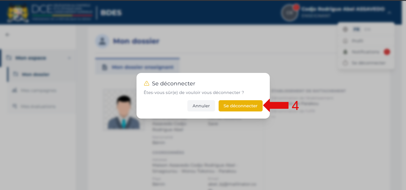 Fenêtre de confirmation de déconnexion